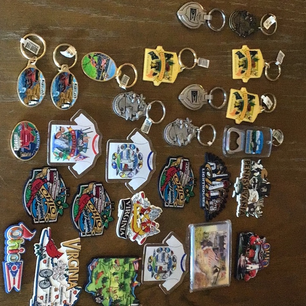 Assorted Vintage Souvenir Keychains and Magnets States